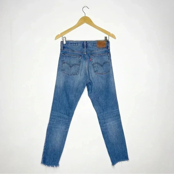 Levi's Raw Hem Button Fly Straight Leg Jeans Size 27 White Oak Cone Denim - Picture 10 of 10